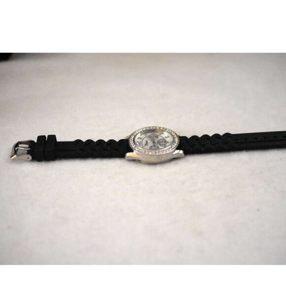 Vivani Rhinestone Accent Silver Tone Black Silicone Band New Battery Watch - Picture 3 of 5
